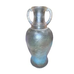 Vintage Stippled Marigold‎ Carnival White Blown Glass Urn Vase Handles